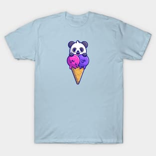 Cute Panda With Ice Cream Cone Cartoon T-Shirt